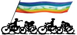 Grafik: Radfahrer mit Pace-Friedensfahne.