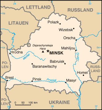 Karte von Belarus Karte von Belarus mit den Nachbarn Polen, Litauen, Russland und Ukraine