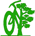 Fahrrad wächst aus einem Baum. Gekontertes Logo: Projektwerkstatt NaWaRo-Fahrrad Nachwachsende Rohstoffe auf zwei Rädern.