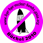 Logo: »Bye bye nuclear bombs«.